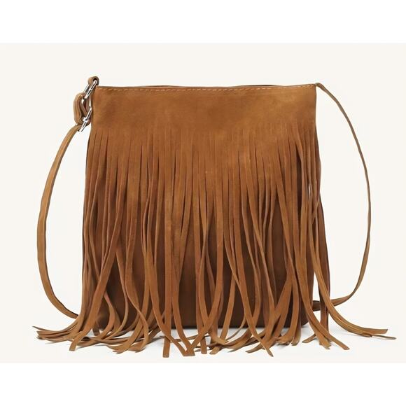 Boho Sueded Crossbody With Fringe New - Picture 4 of 4